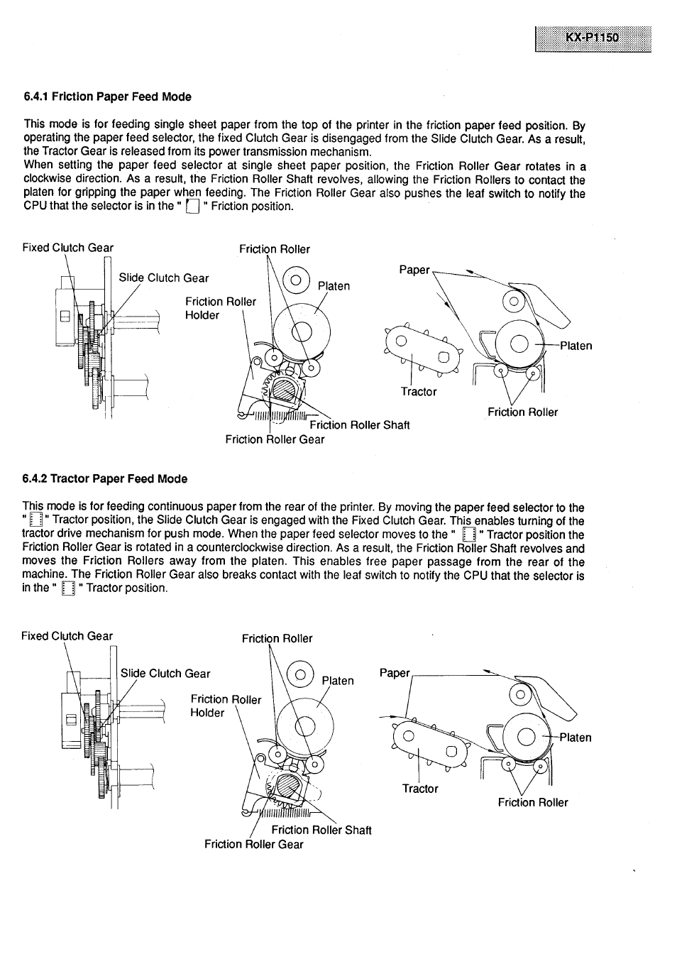 1 friction paper feed mode, 2 tractor paper feed mode | Panasonic KX-P1150 User Manual | Page 15 / 52