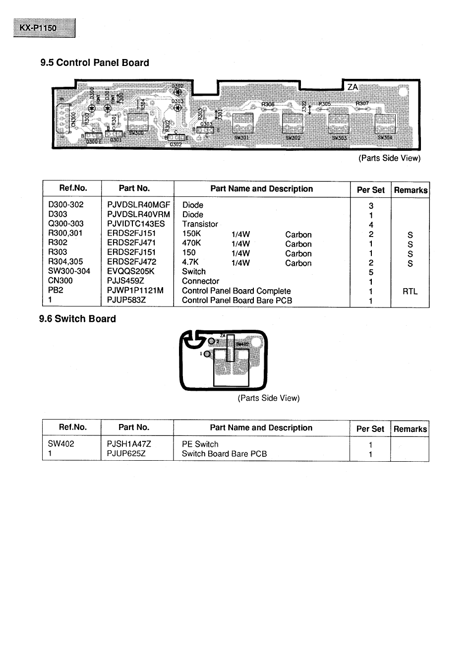 5 control panel board, 6 switch board | Panasonic KX-P1150 User Manual | Page 52 / 52