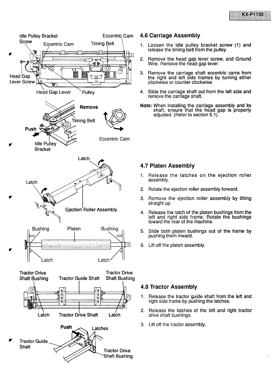 6 carriage assembly, 7 platen assembly, 8 tractor assembly | Panasonic KX-P1150 User Manual | Page 9 / 52