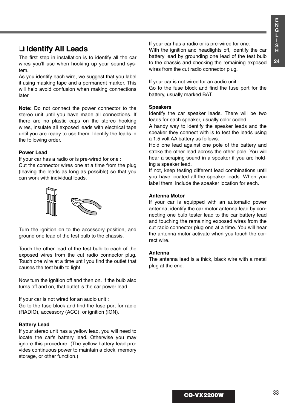 Identify all leads | Panasonic CQ-VX2200W User Manual | Page 27 / 40