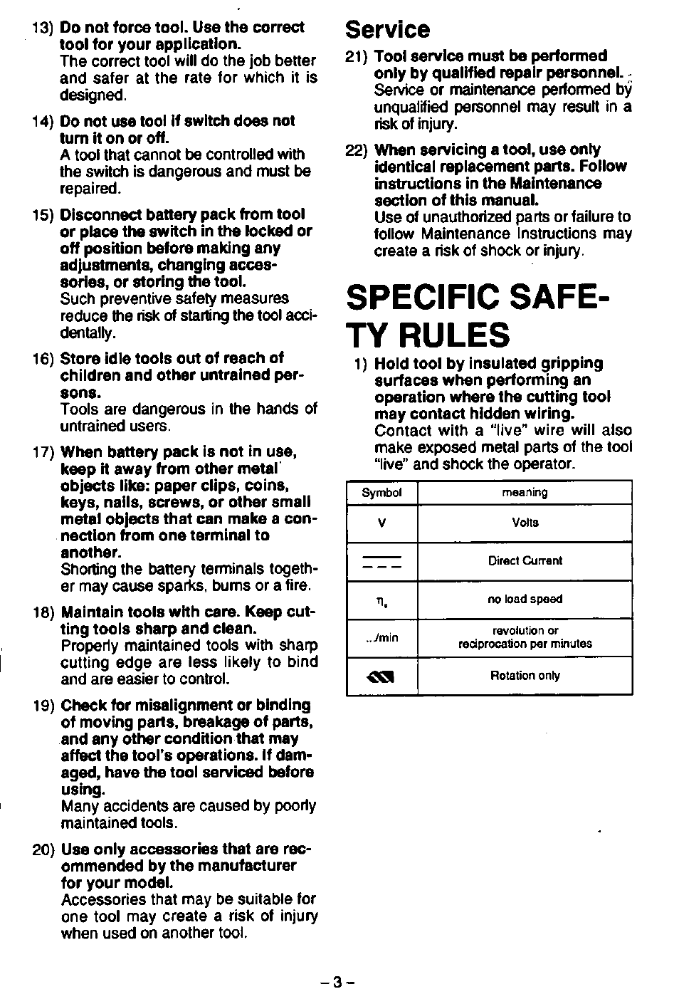 Service, Specific safety rules, Specific safe­ ty rules | Panasonic EY6406 User Manual | Page 3 / 11