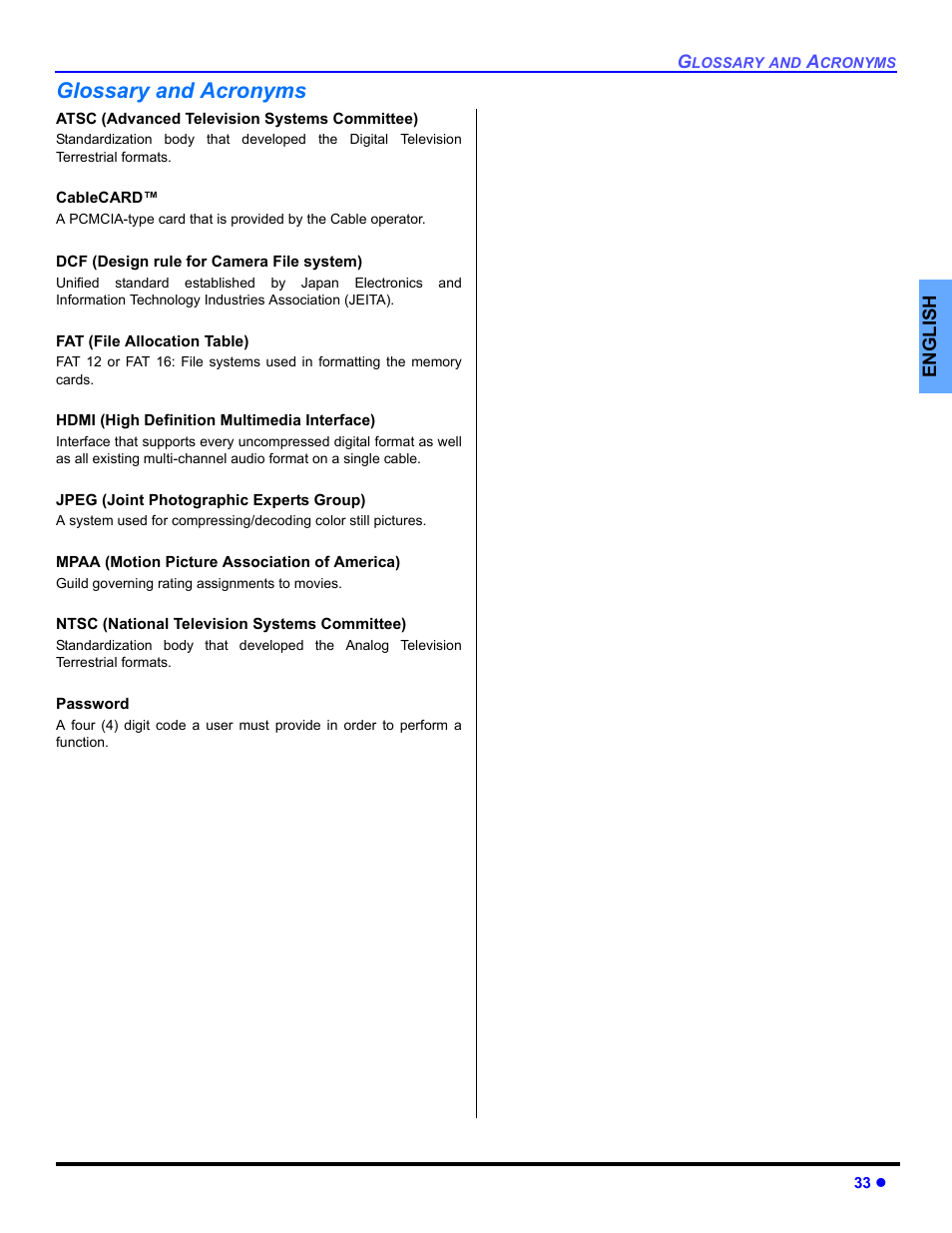 Glossary and acronyms | Panasonic PT 53TWD64 User Manual | Page 35 / 88