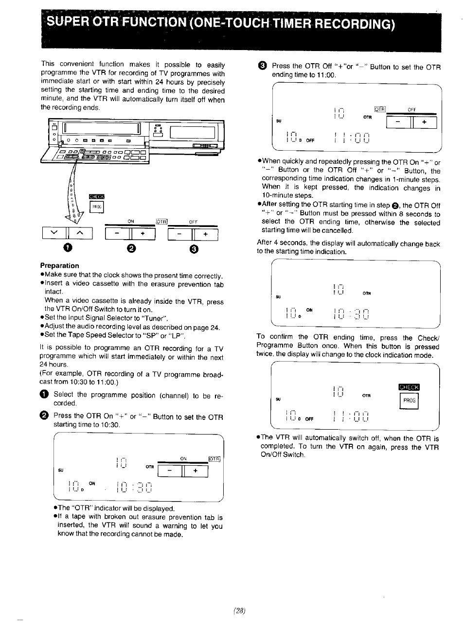 Super otr function (one-touch timer recording) | Panasonic NV-F65EA User Manual | Page 28 / 48