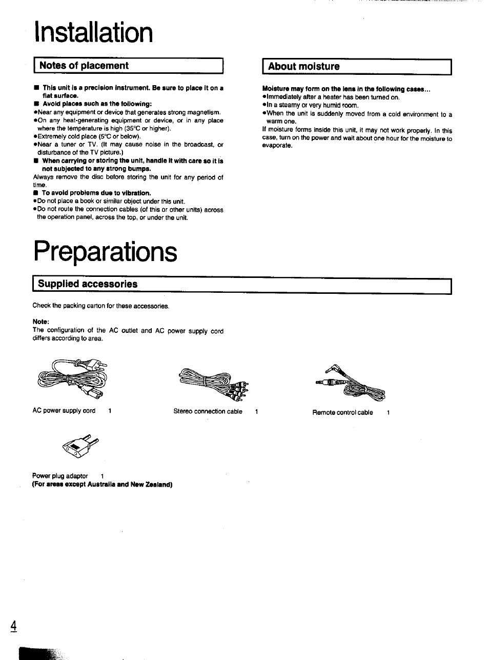 Installation, Preparations | Panasonic S-PG340 User Manual | Page 4 / 24