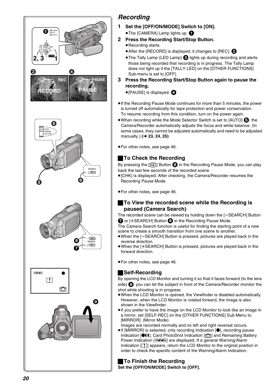Recording | Panasonic AG-EZ50UP User Manual | Page 20 / 58