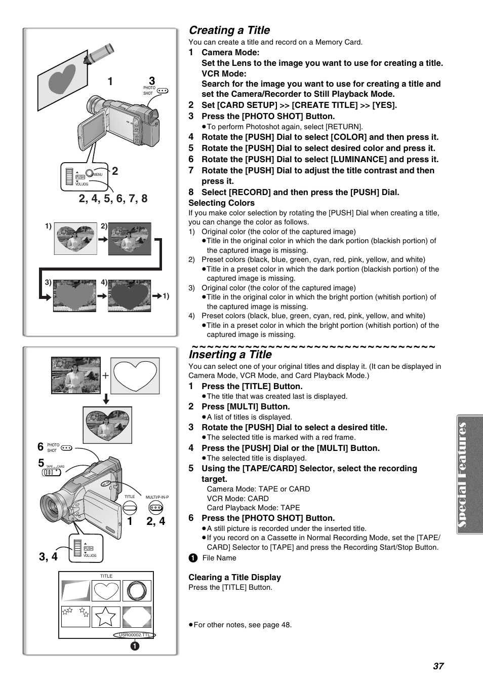 Creating a title, Inserting a title | Panasonic AG-EZ50UP User Manual | Page 37 / 58