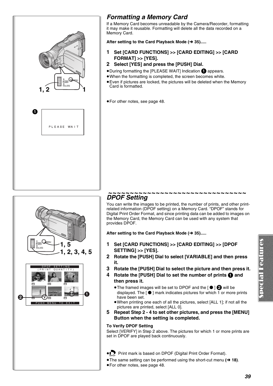 Dpof setting | Panasonic AG-EZ50UP User Manual | Page 39 / 58
