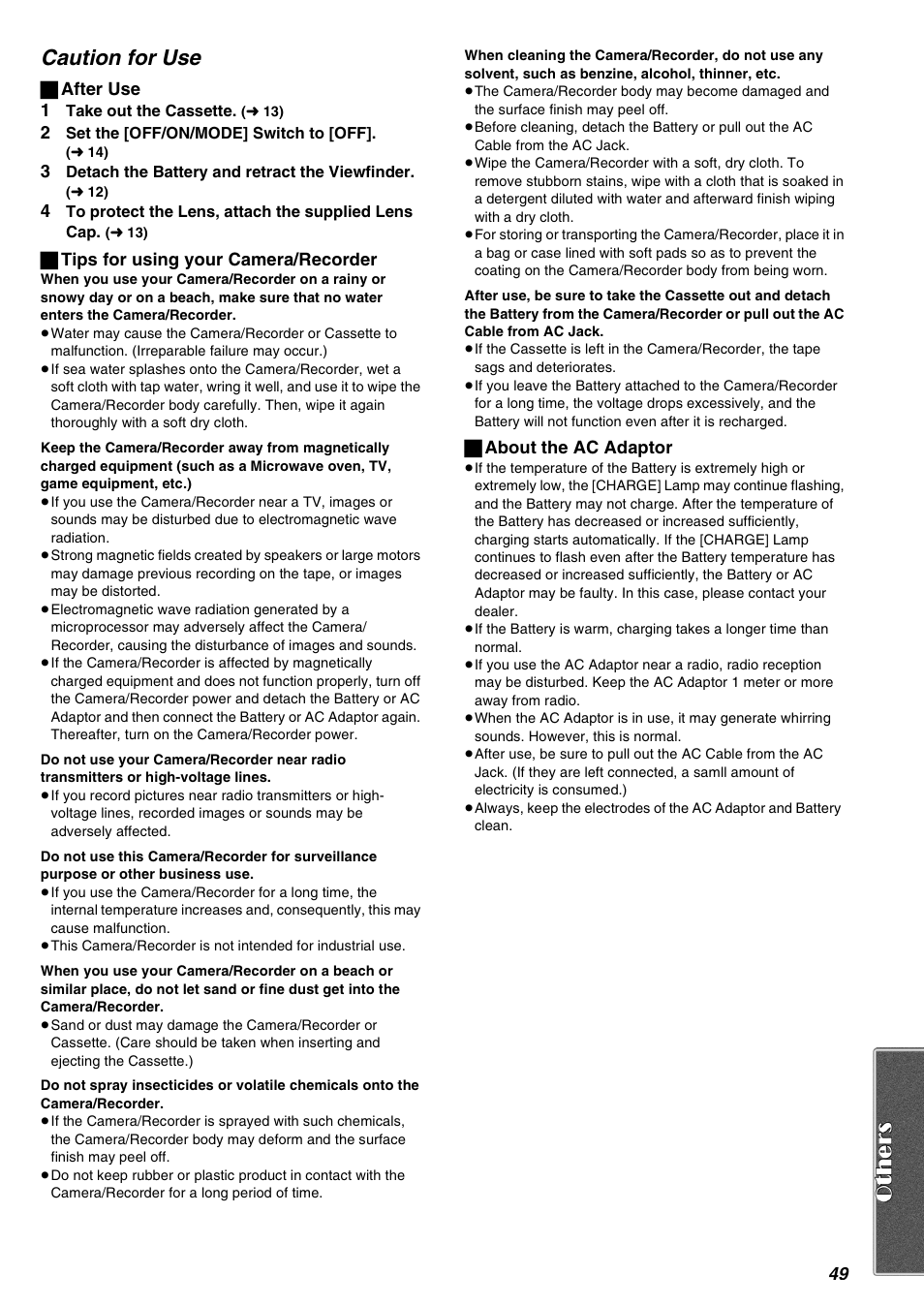 Caution for use | Panasonic AG-EZ50UP User Manual | Page 49 / 58