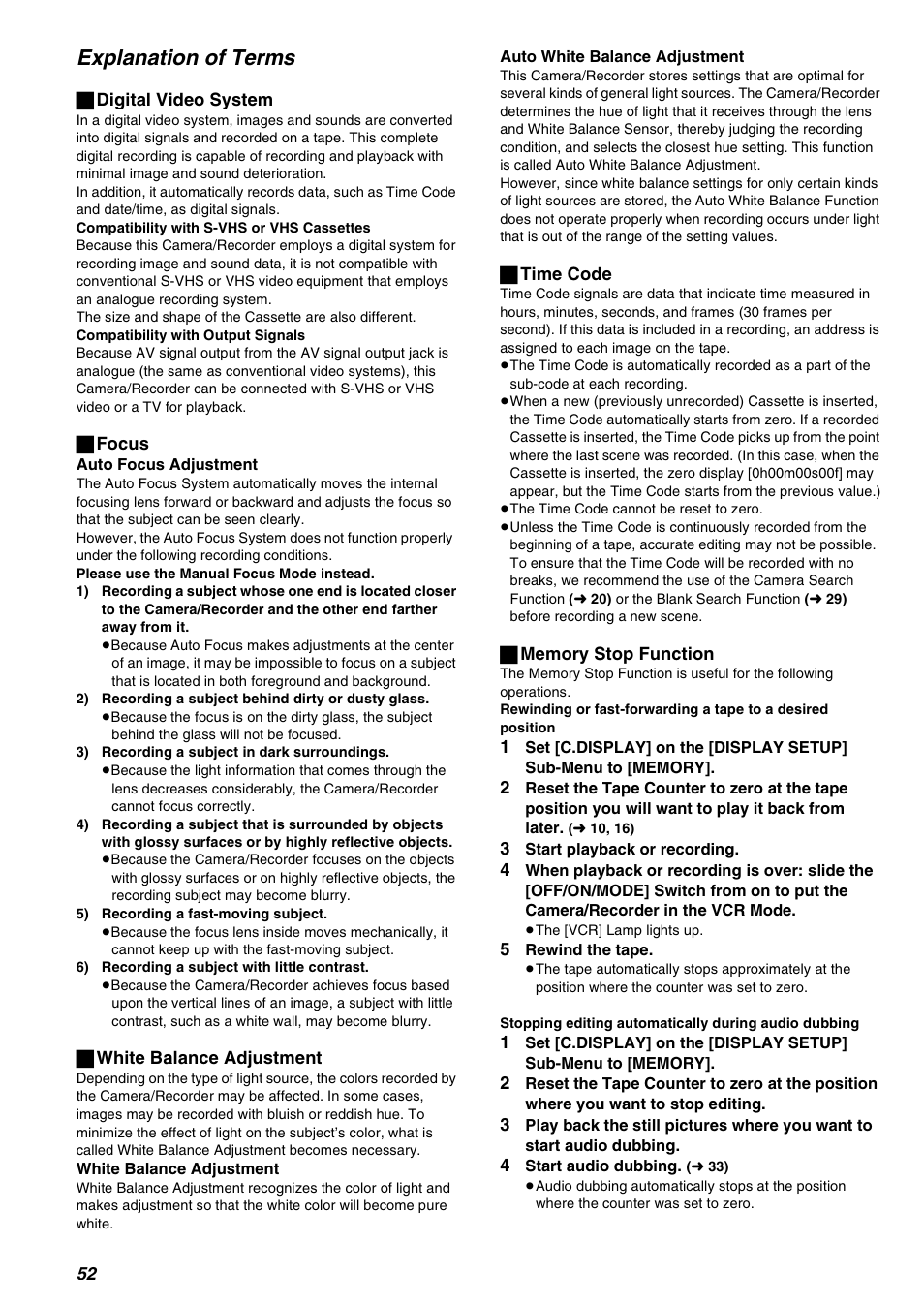 Explanation of terms | Panasonic AG-EZ50UP User Manual | Page 52 / 58