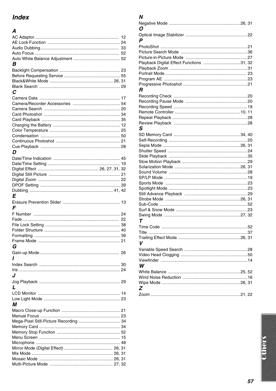 Index | Panasonic AG-EZ50UP User Manual | Page 57 / 58