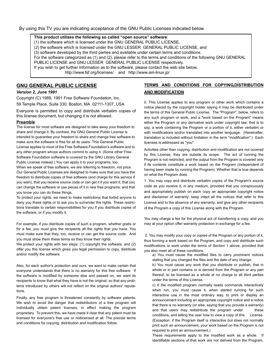 Gnu general public license | Panasonic PT 47WXD64 User Manual | Page 81 / 88