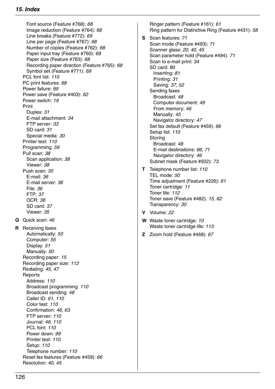 Index 126 | Panasonic DPMC210 User Manual | Page 126 / 128