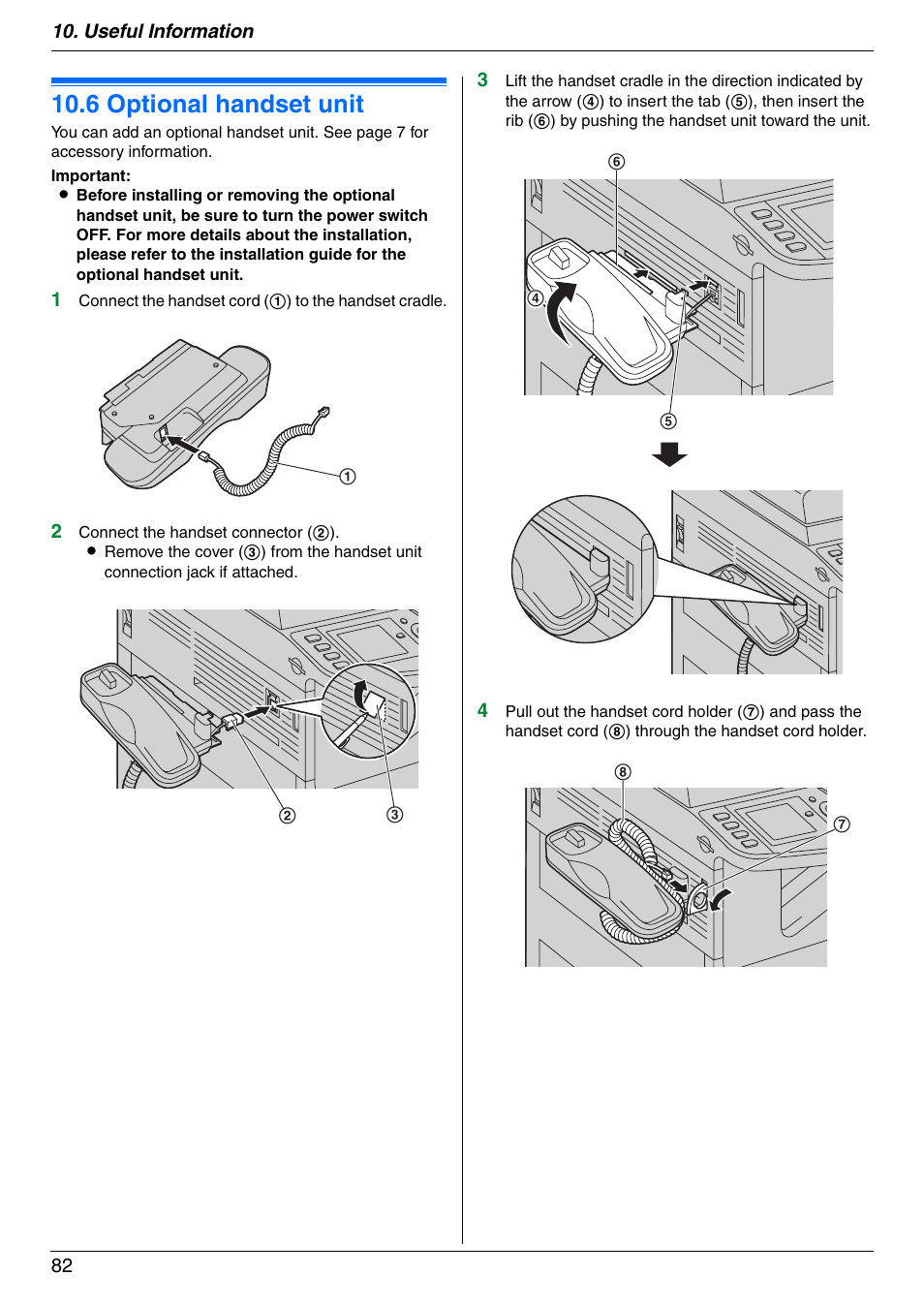 Option, 6 optional handset unit, Optional handset unit | 6 optional handset unit | Panasonic DPMC210 User Manual | Page 82 / 128