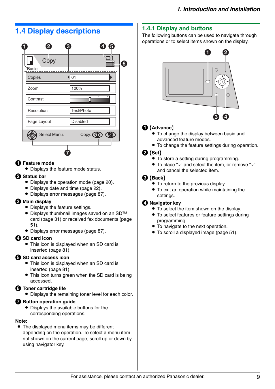 4 display descriptions, Display descriptions, 4 display descriptions | Panasonic DPMC210 User Manual | Page 9 / 128
