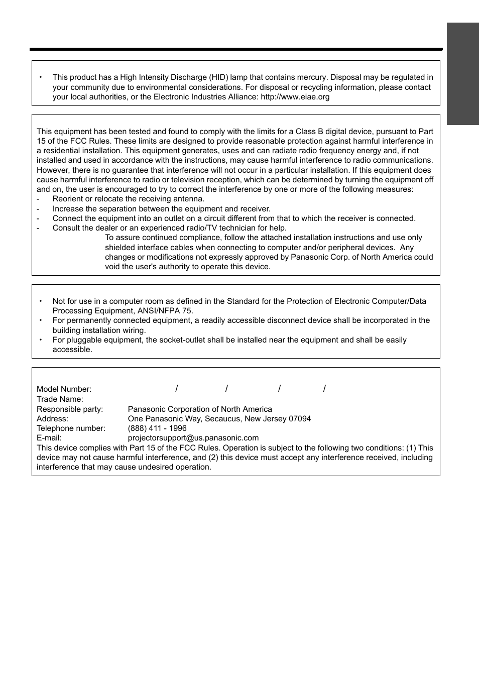Nglish - 3, Important safety notice, Important information | Panasonic PT-D5000U User Manual | Page 3 / 52