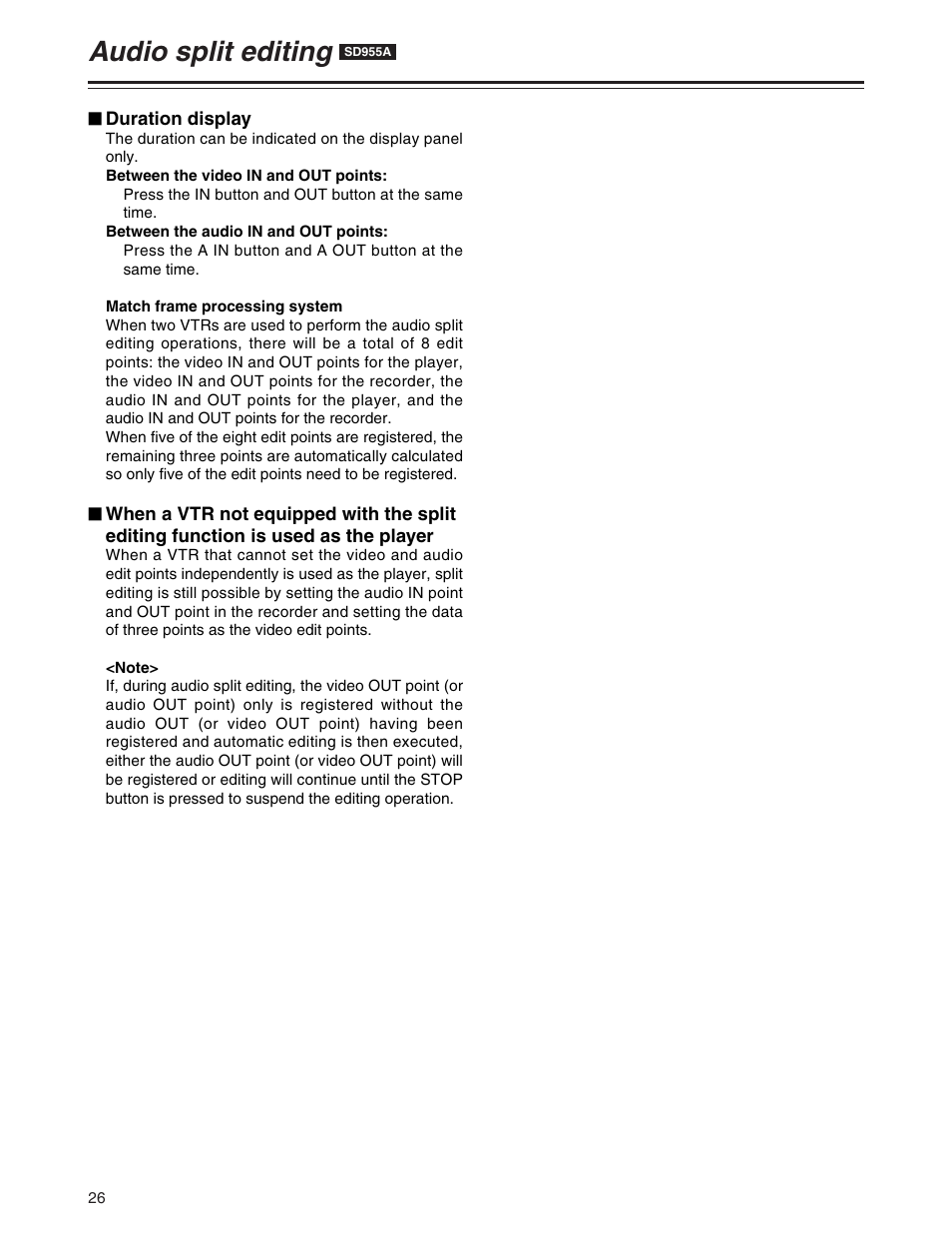 Audio split editing | Panasonic AJ-SD955A User Manual | Page 26 / 80