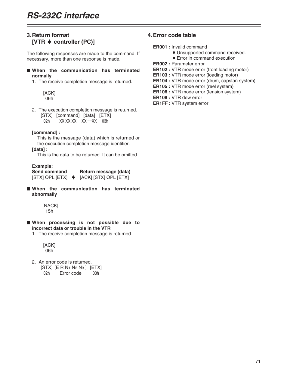 Rs-232c interface | Panasonic AJ-SD955A User Manual | Page 71 / 80