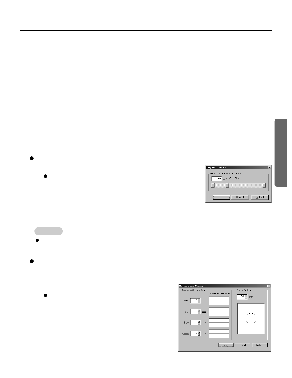Set the marker width, color or the eraser size, View window or whiteboard window operation | Panasonic KX-BP800 User Manual | Page 59 / 86