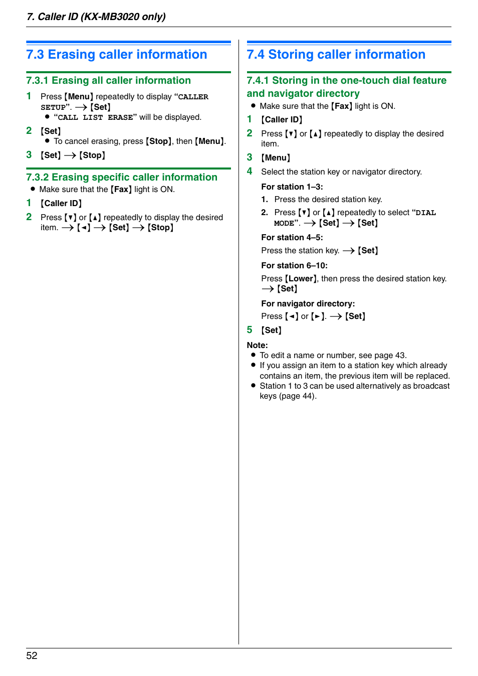 3 erasing caller information, 4 storing caller information, Erasing caller information | Storing caller information, Ep 3 of th, 3 erasing caller information, 4 storing caller information | Panasonic KX-MB3020 User Manual | Page 52 / 116