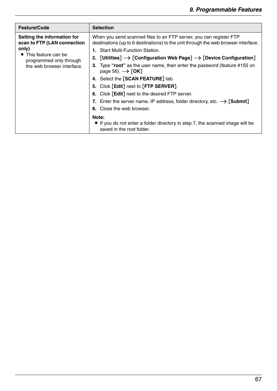 Programmable features 67 | Panasonic KX-MB3020 User Manual | Page 67 / 116