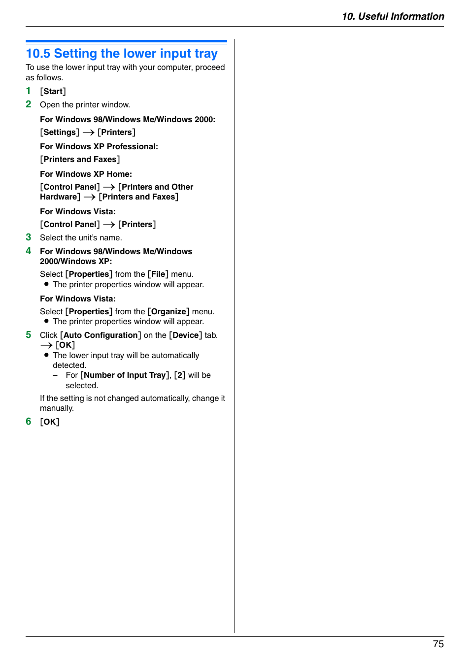 5 setting the lower input tray, Setting the lower input tray, 5 setting the lower input tray | Panasonic KX-MB3020 User Manual | Page 75 / 116