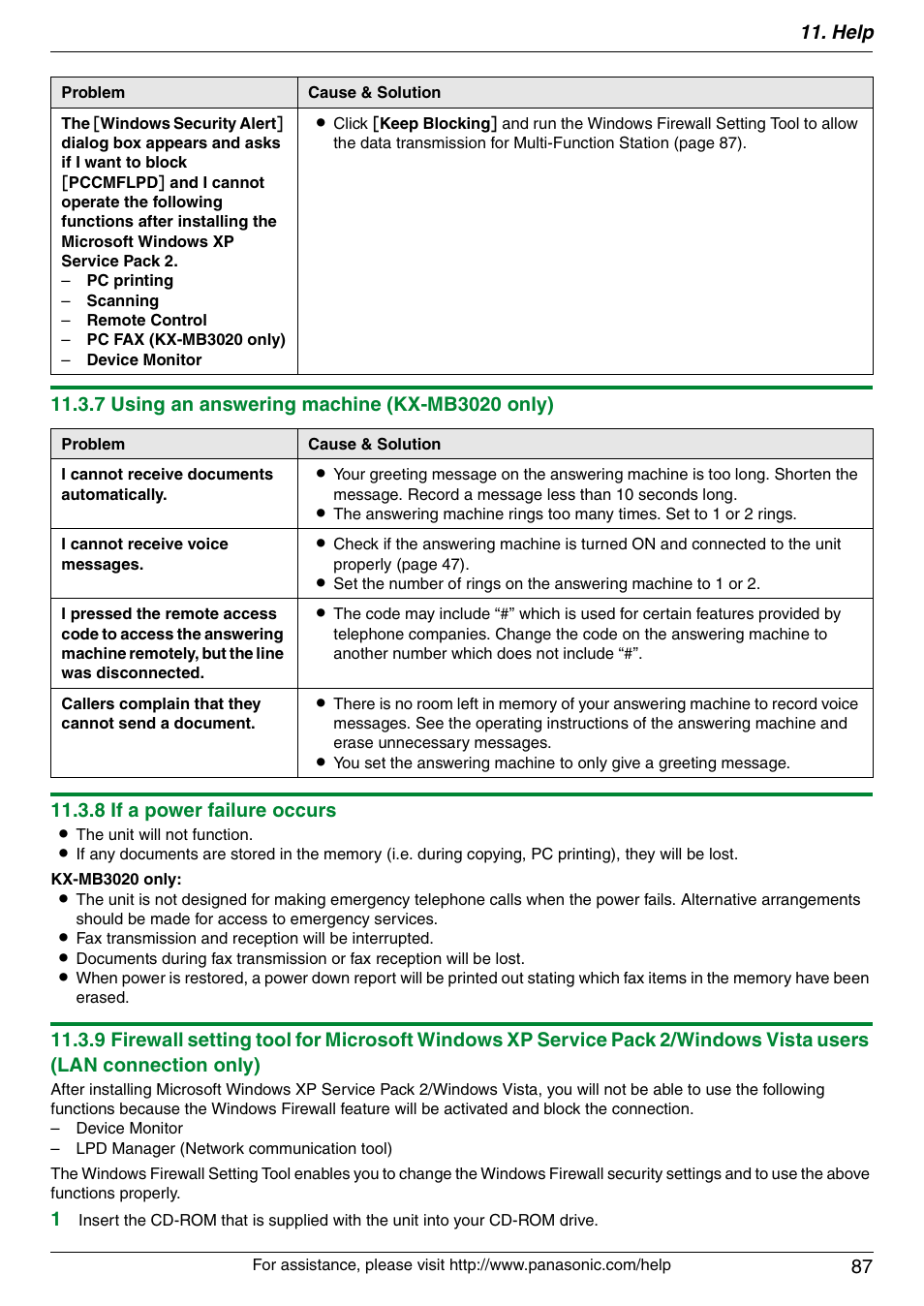 Help 87 | Panasonic KX-MB3020 User Manual | Page 87 / 116