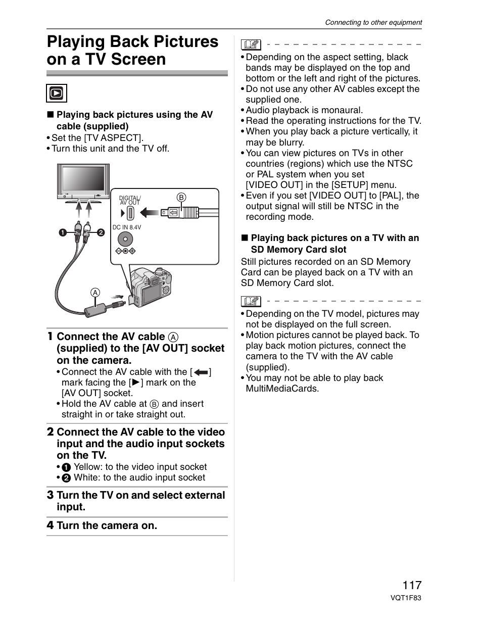 Playback on a tv, Playing back pictures on a tv screen | Panasonic DMC-FZ18 User Manual | Page 117 / 171