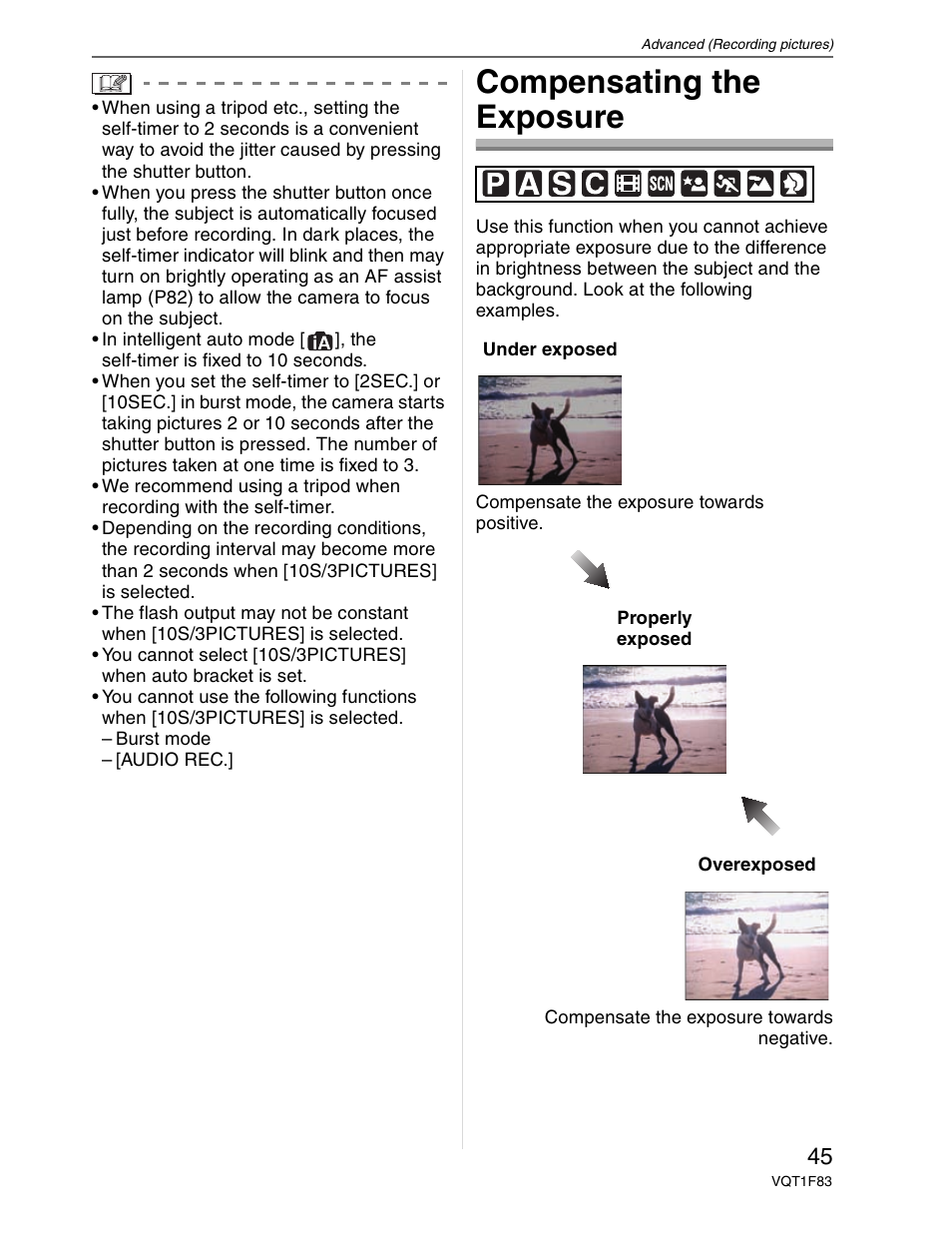 Compensating the exposure | Panasonic DMC-FZ18 User Manual | Page 45 / 171