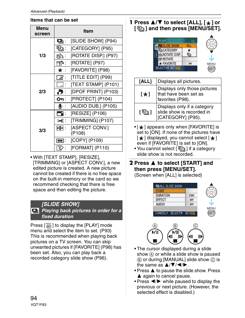 Slide show | Panasonic DMC-FZ18 User Manual | Page 94 / 171