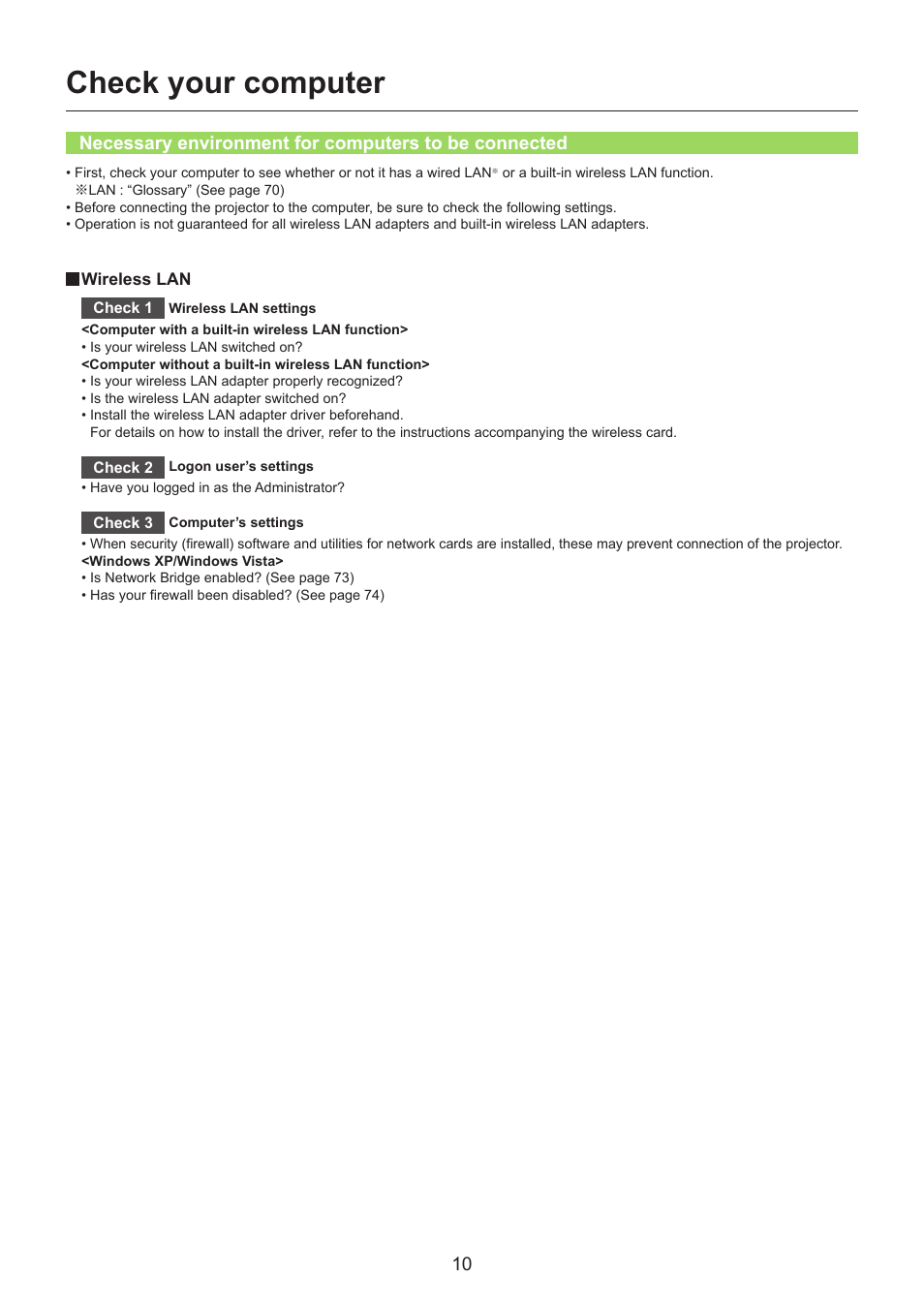 Check your computer, Check your computer ……………………………… 10 | Panasonic TH-LB30NT User Manual | Page 10 / 79