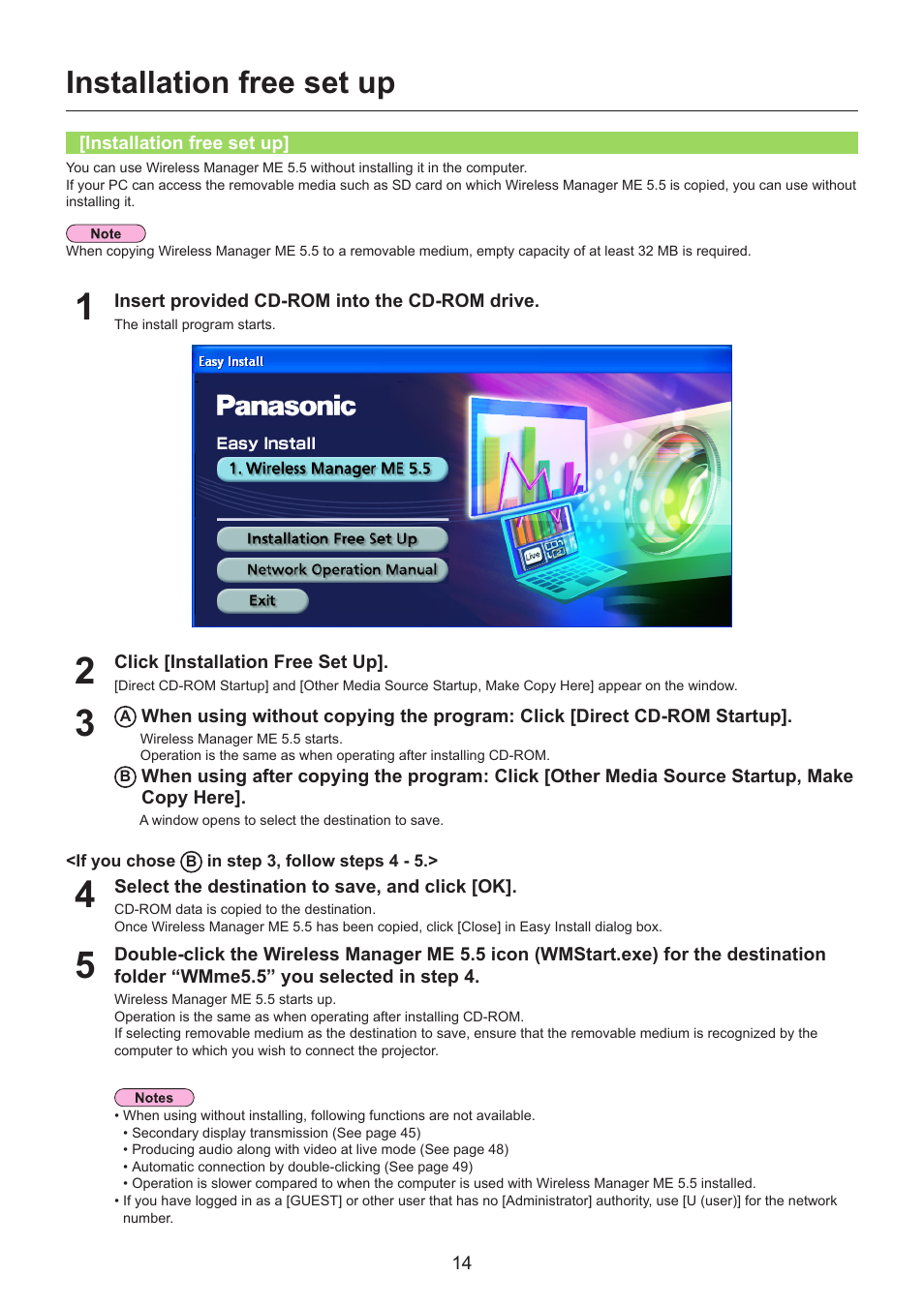 Installation free set up, Installation free set up ……………………………… 14, Installation free set up] ………………………………………… 14 | Panasonic TH-LB30NT User Manual | Page 14 / 79