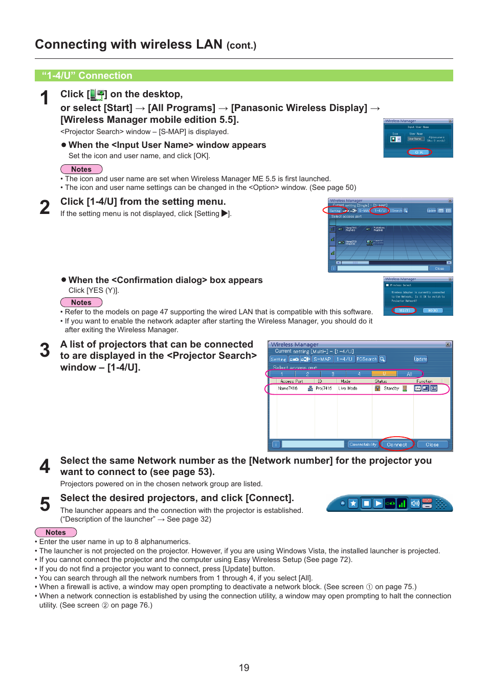4/u” connection, 4/u” connection ……………………………………………… 19, Connecting with wireless lan | Panasonic TH-LB30NT User Manual | Page 19 / 79