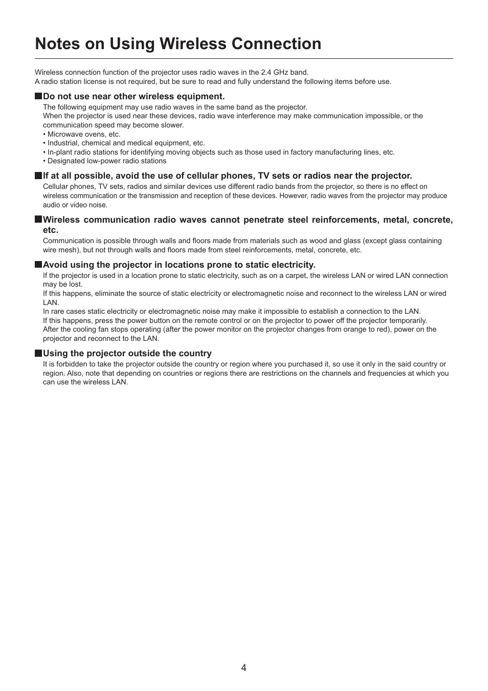 Notes on using wireless connection, Notes on using wireless connection …………… 4 | Panasonic TH-LB30NT User Manual | Page 4 / 79