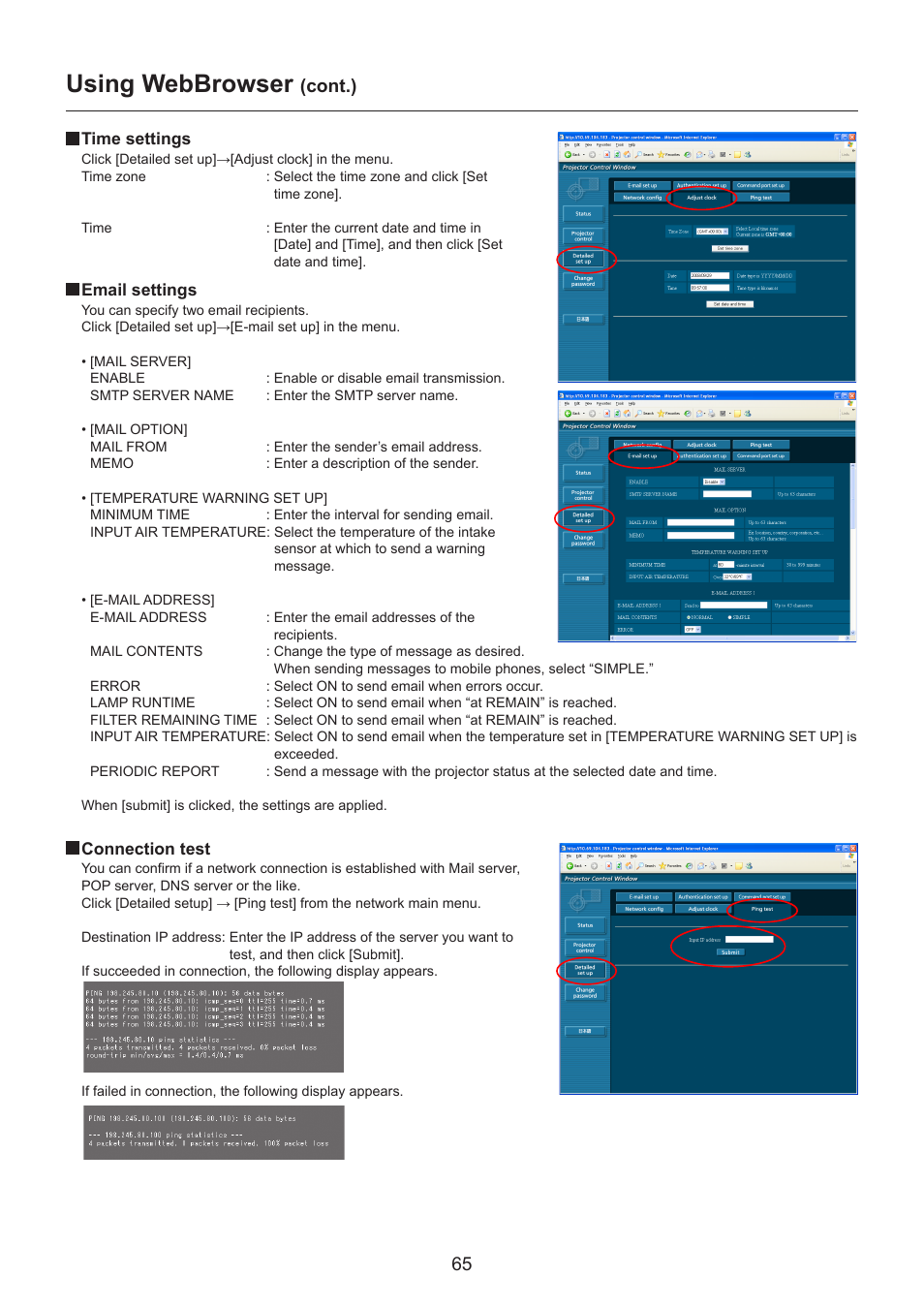 Using webbrowser, Cont.) | Panasonic TH-LB30NT User Manual | Page 65 / 79