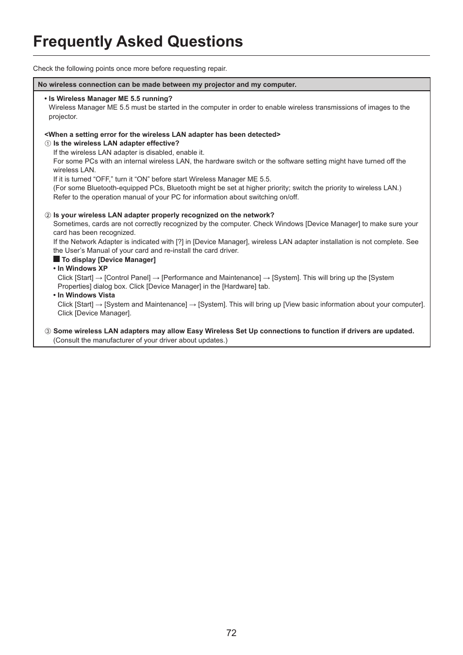 Frequently asked questions, Frequently asked questions ……………………… 72 | Panasonic TH-LB30NT User Manual | Page 72 / 79