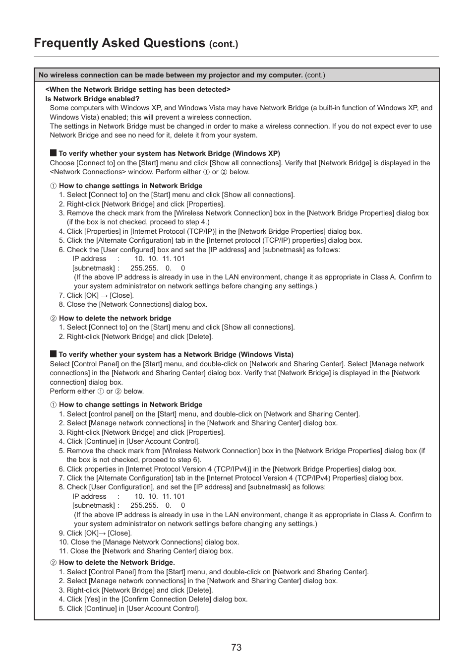 Frequently asked questions, Cont.) | Panasonic TH-LB30NT User Manual | Page 73 / 79