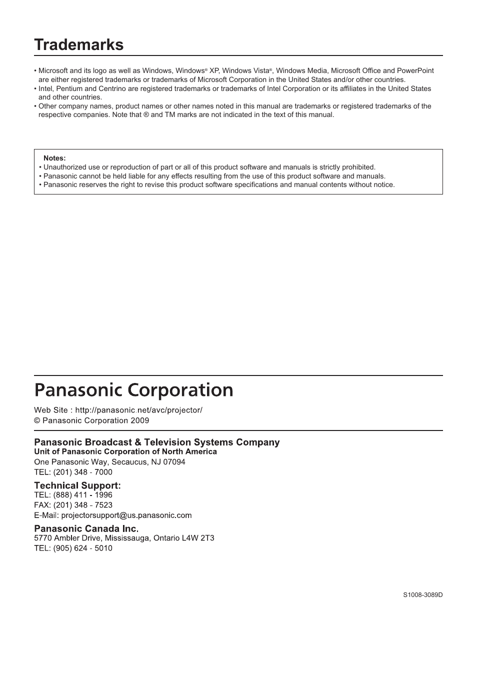 Trademarks | Panasonic TH-LB30NT User Manual | Page 79 / 79
