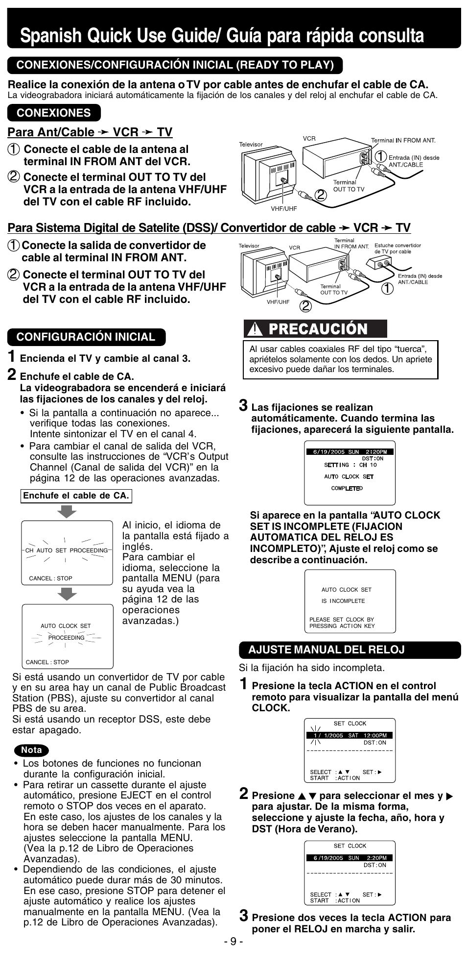 Spanish quick use guide, Spanish quick use guide/ guía para rápida consulta | Panasonic PV-V4525S User Manual | Page 9 / 24