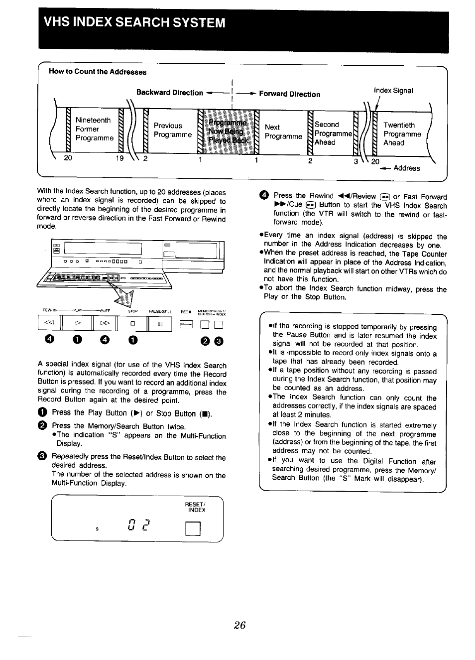 Vhs index search system, How to count the addresses, O o o | Panasonic NV-D48 Series User Manual | Page 26 / 36