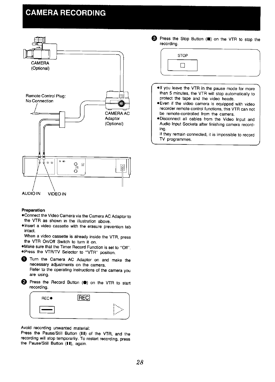 Camera recording | Panasonic NV-D48 Series User Manual | Page 28 / 36