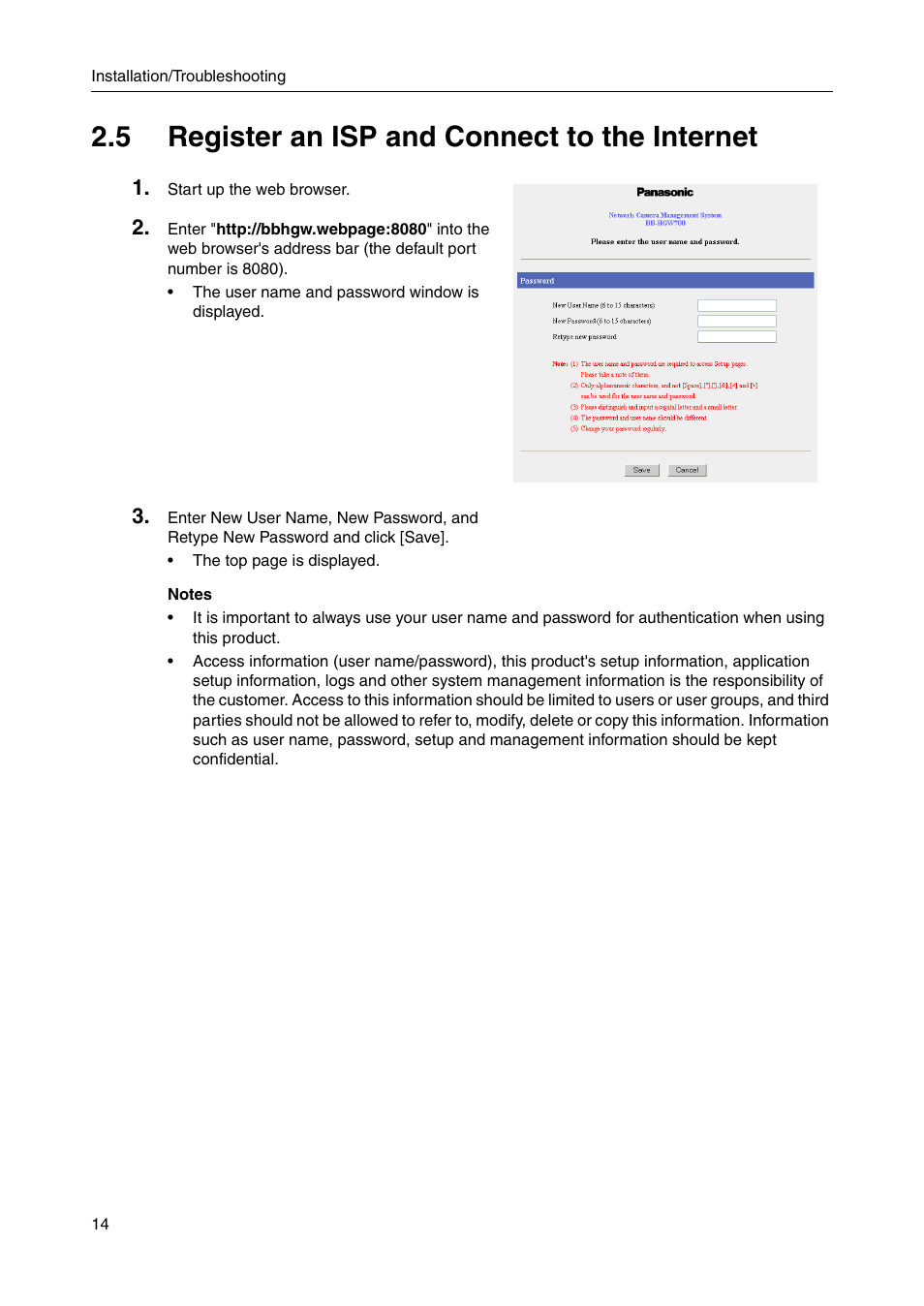 5 register an isp and connect to the internet | Panasonic CAMERA MANAGEMENT SYSTEM BB-HGW700A User Manual | Page 14 / 32