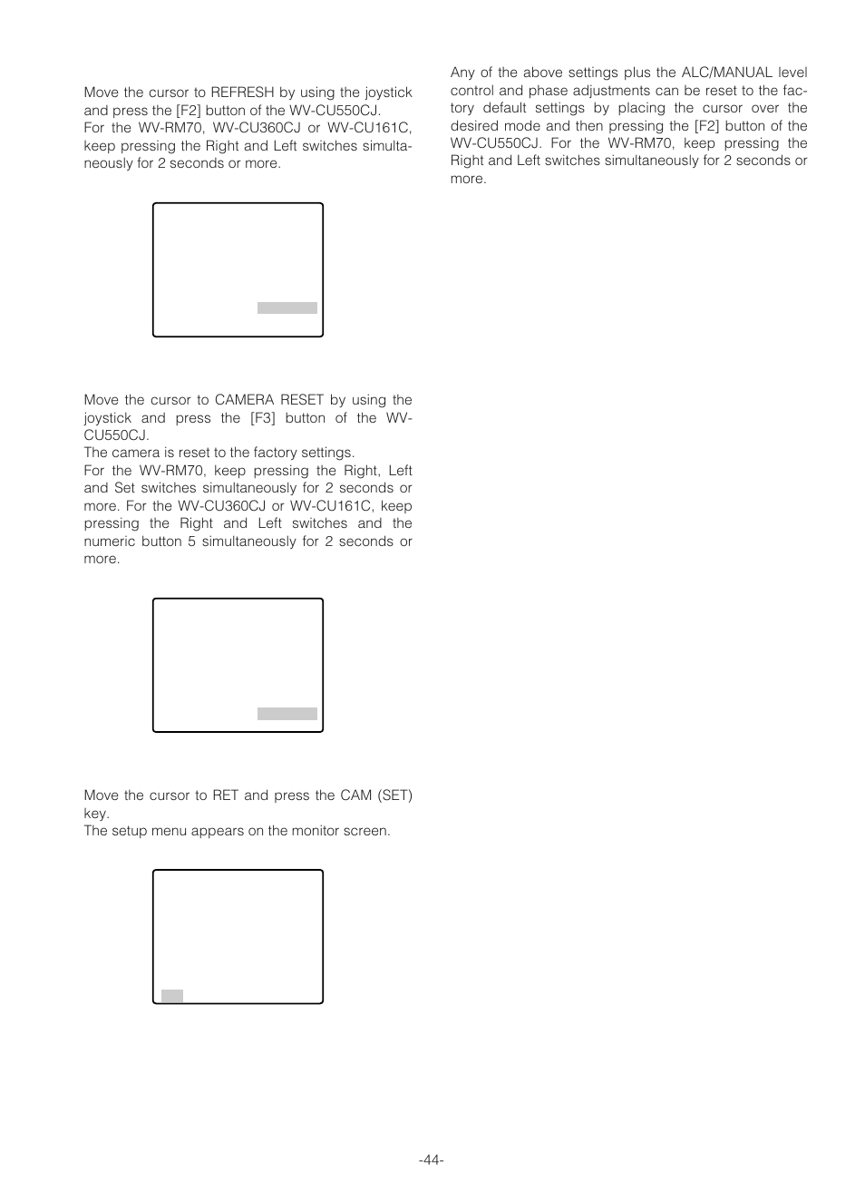 8) camera resetting (camera reset), 9) to close the special menu, Reset to the factory default settings | Panasonic WV-NS324 User Manual | Page 43 / 64