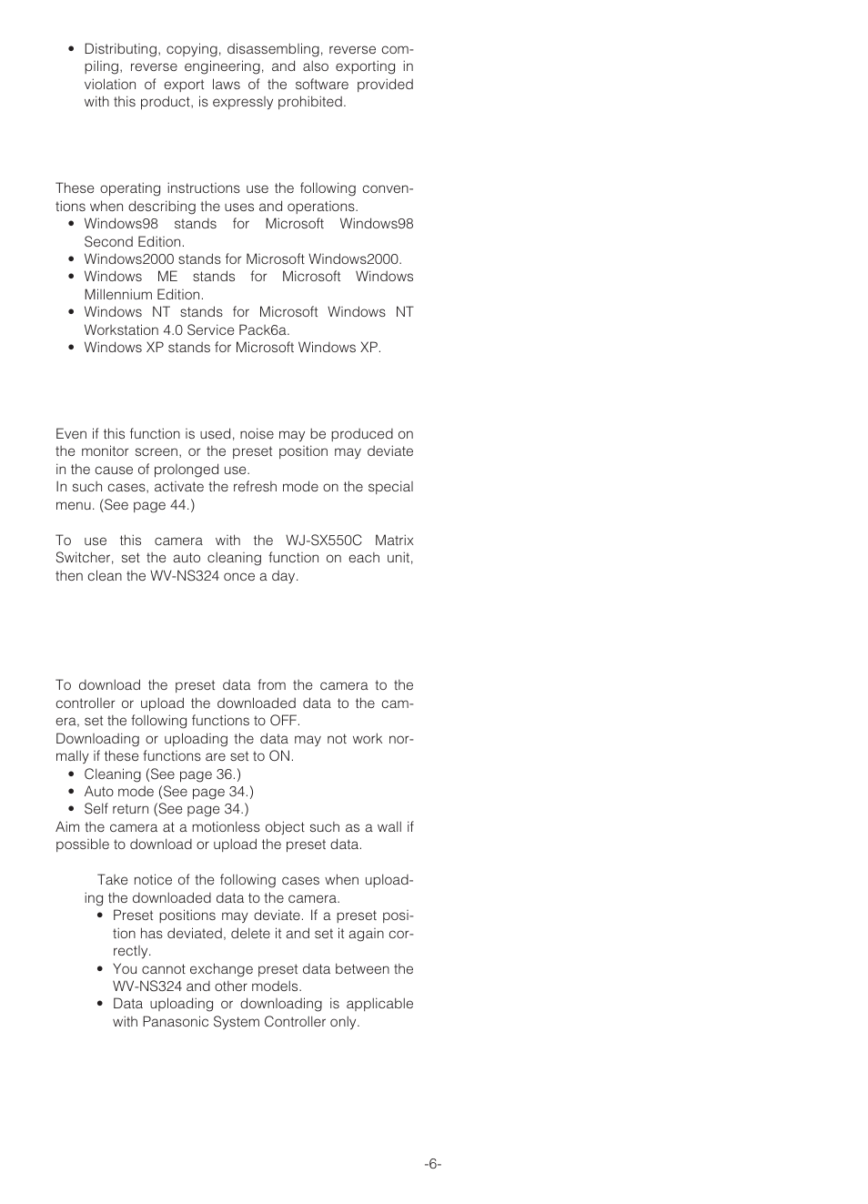 Document convention, Camera cleaning, Preset data uploading or downloading | Panasonic WV-NS324 User Manual | Page 6 / 64