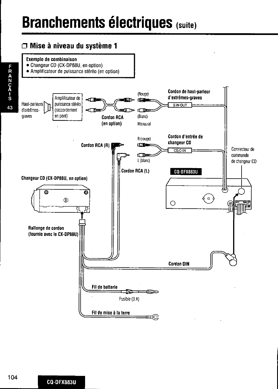 Btanchements électriques, Mise à niveau du système 1 | Panasonic CQ-DFX883U User Manual | Page 104 / 156