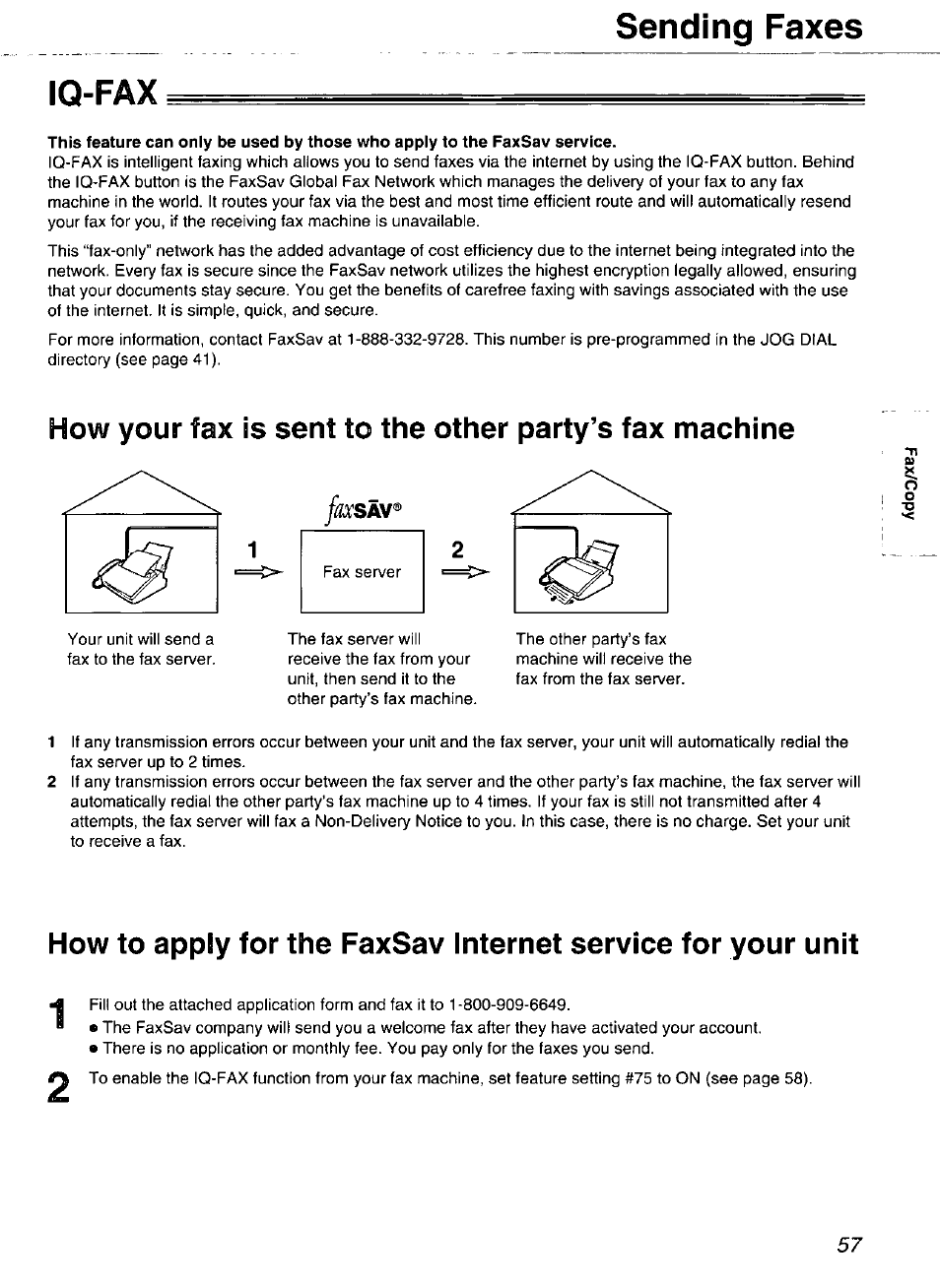 Iq-fax, Sending faxes | Panasonic Compact Plain Paper FAX KX-FP270 User Manual | Page 57 / 144