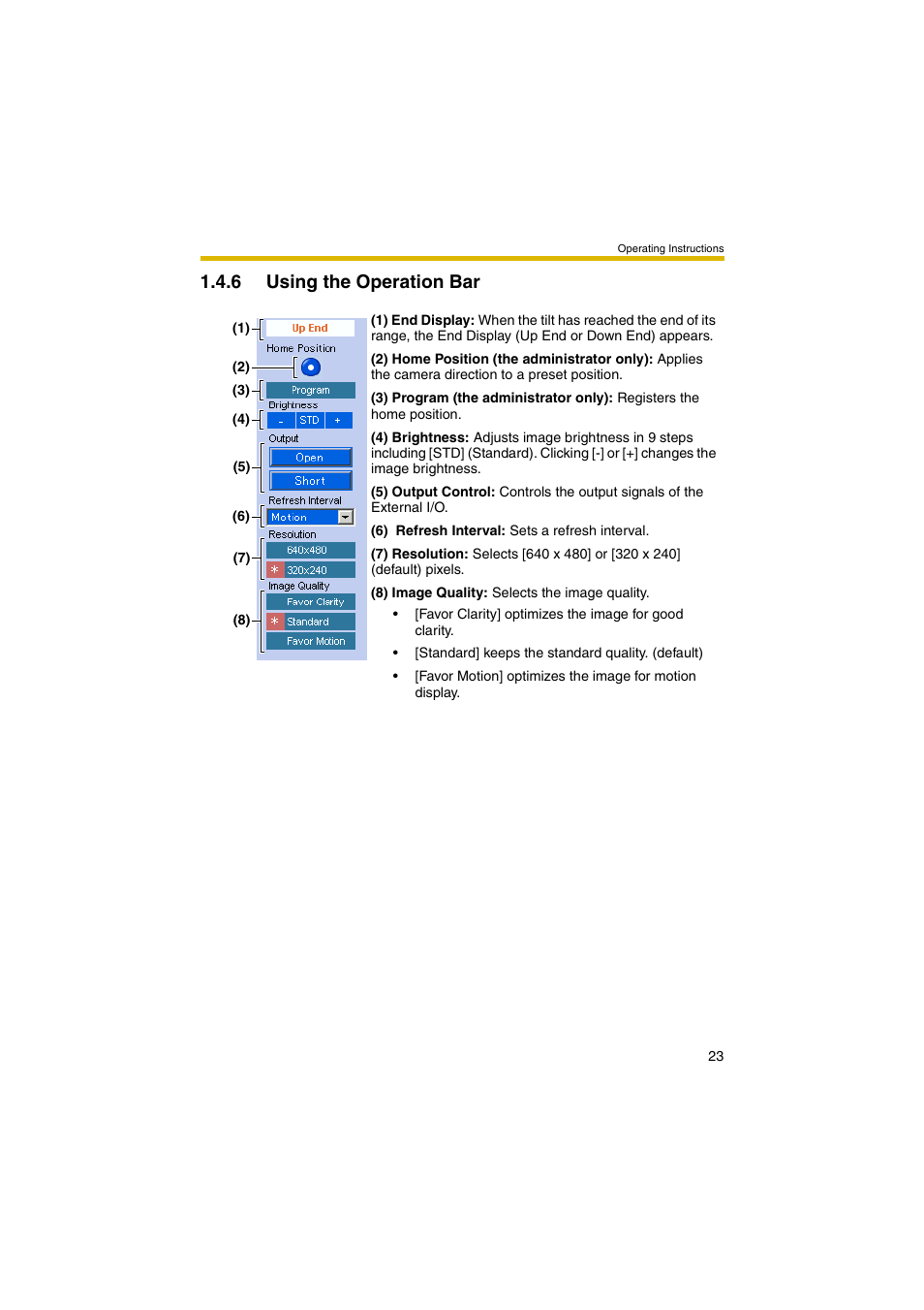 6 using the operation bar, E 23 | Panasonic BB-HCM403A User Manual | Page 23 / 184