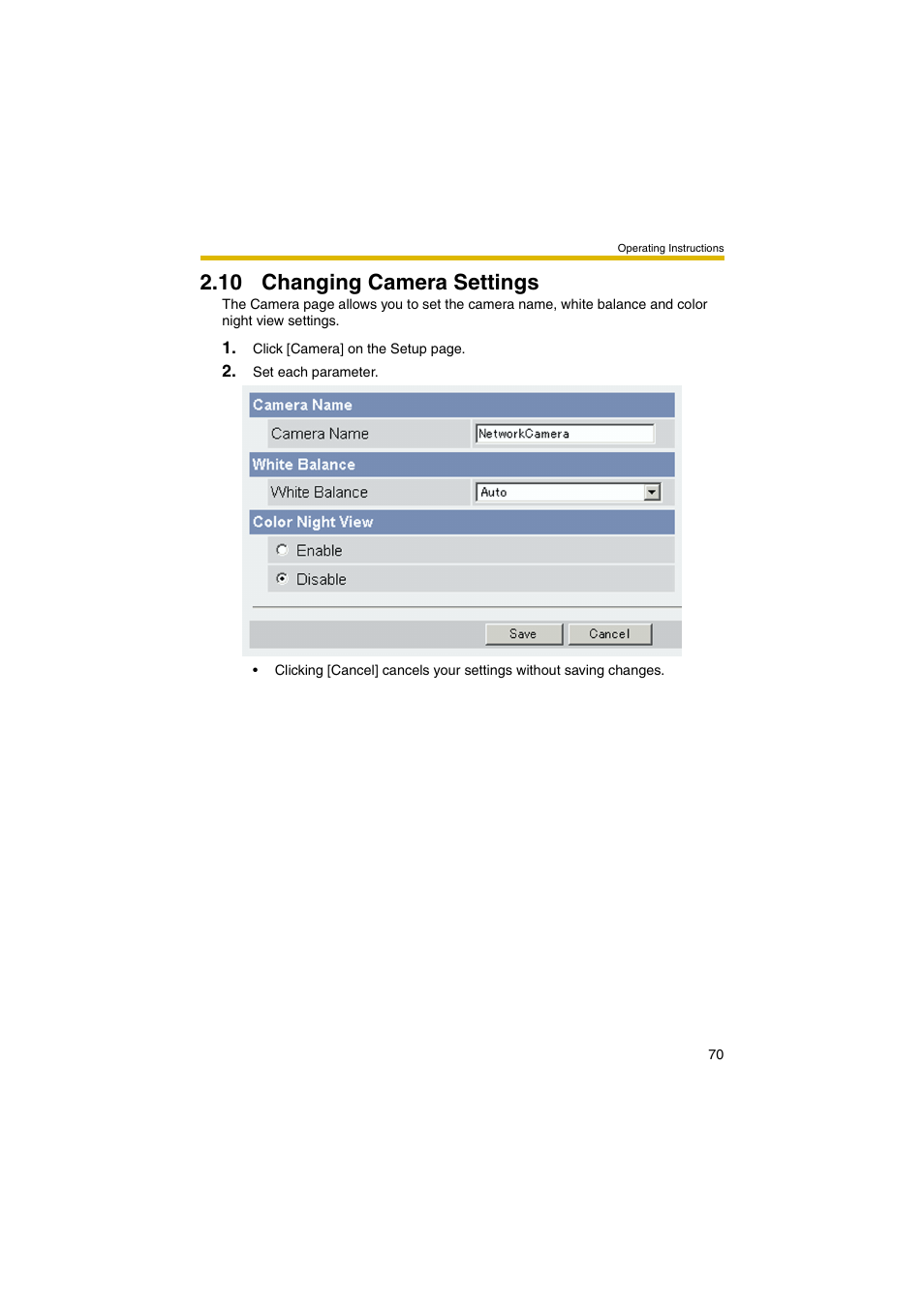 10 changing camera settings, Ge 70). t | Panasonic BB-HCM403A User Manual | Page 70 / 184