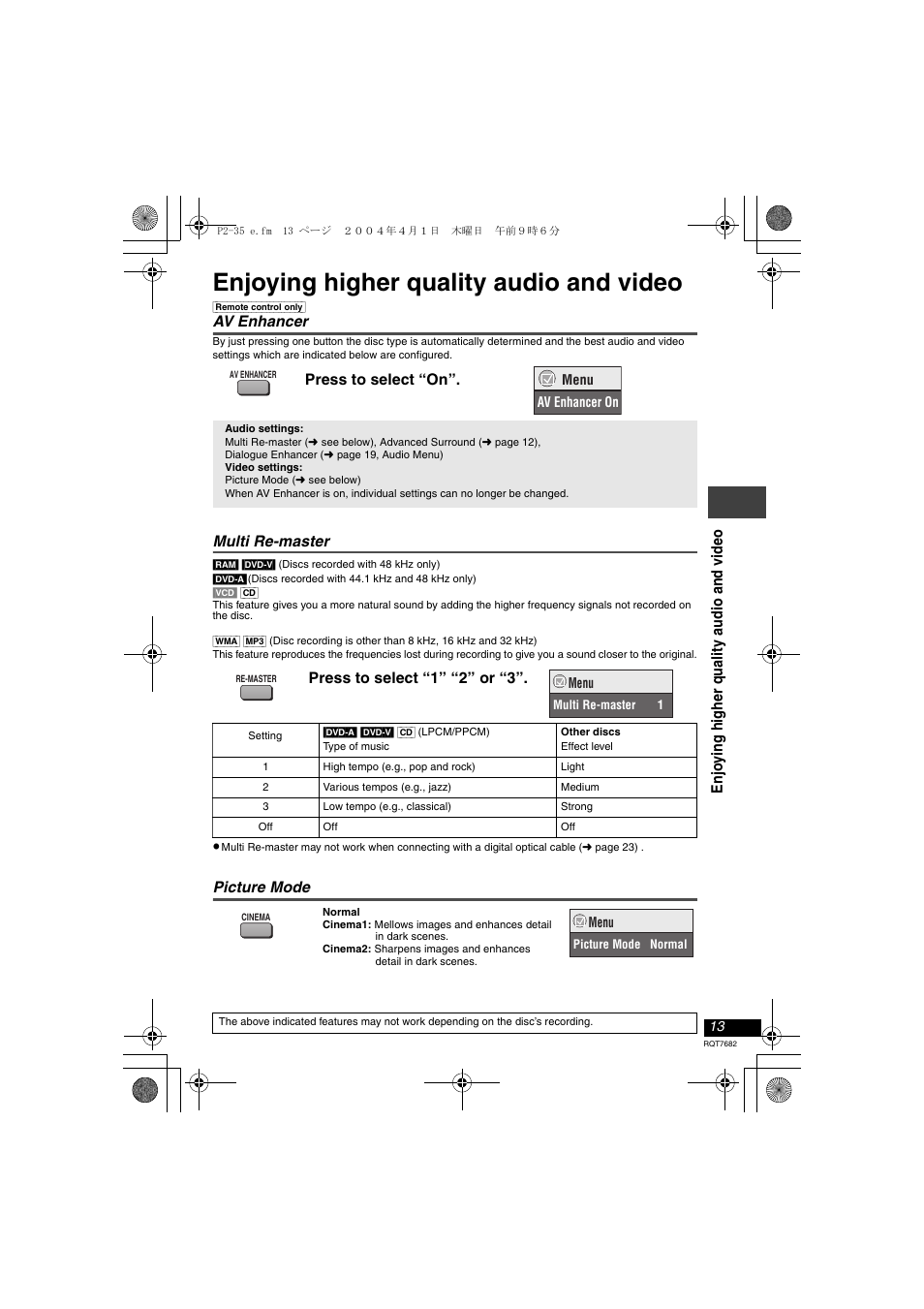 Enloying higher quality audio and video, Enjoying higher quality audio and video | Panasonic DVD-LS50 User Manual | Page 13 / 36