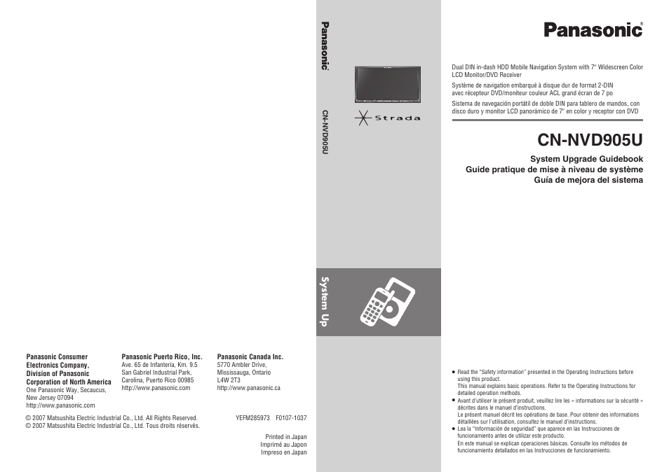 Panasonic Strada CN-NVD905U User Manual | 20 pages
