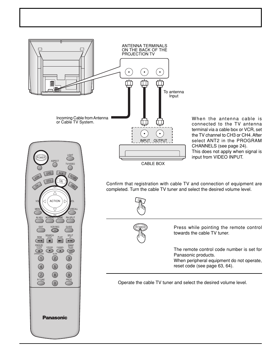 Cable tv, Confirming | Panasonic PT 52DL10 User Manual | Page 31 / 76